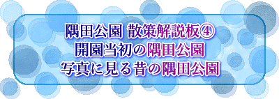 隅田公園 散策解説板④ 開園当初の隅田公園 写真に見る昔の隅田公園