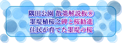 隅田公園 散策解説板⑧ 墨堤植桜之碑と桜勧進 住民が育てた墨堤の桜